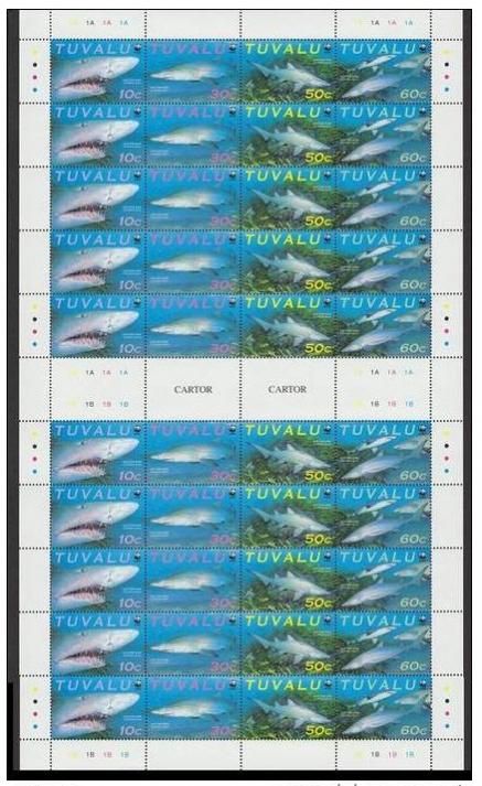 Name:  59-Tuvalu WWF Sand Tiger Shark Full Sheet of 10 sets 40 stamps with gutter-230K.jpg
Views: 699
Size:  70.0 KB